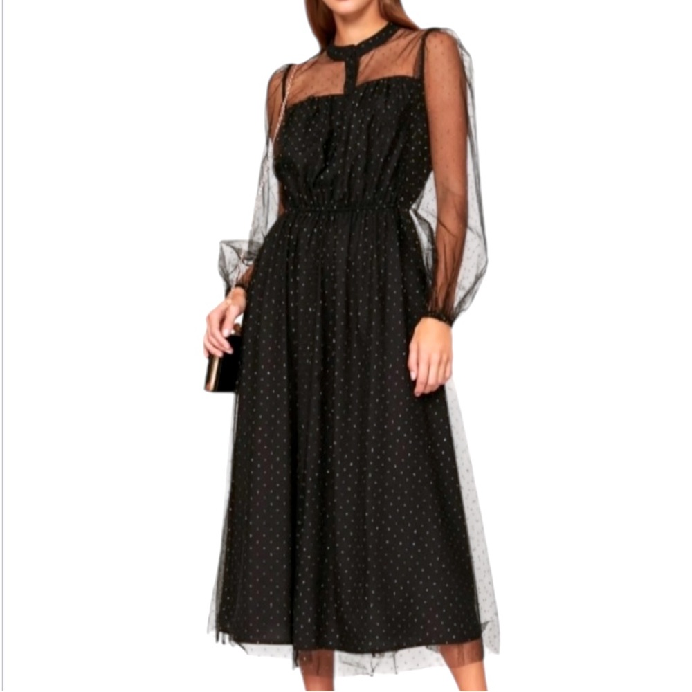 Adam Lippes Collective | Size 0 (but fits 0-4) | Black with Gold Dots | $85.00